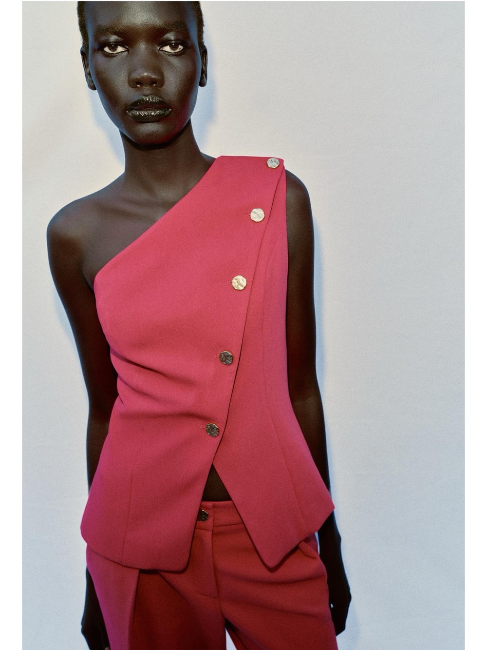 Zara Hot Pink One-Shoulder Button Detail Top Sz XS NWT